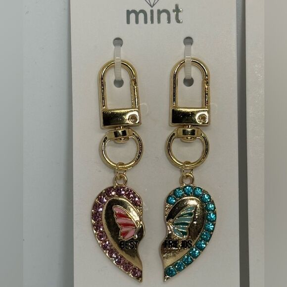 BAG CHARM “Best Friends” Butterfly Heart Bag Charms Keychain in Pink & Blue - Picture 4 of 8